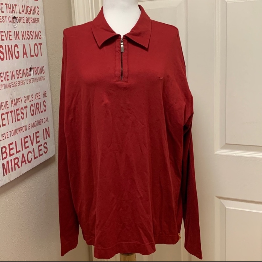 EUC Faconnable Red Quarter Zip Sweater Shirt,‎ XL